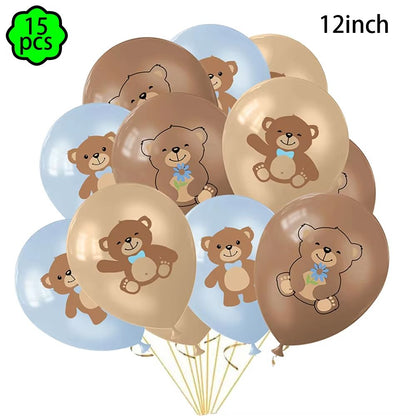 Coffee Brown Teddy Bear Balloon and Number Heart Balloon Set – Party Decorations