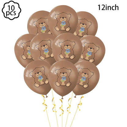 Coffee Brown Teddy Bear Balloon and Number Heart Balloon Set – Party Decorations