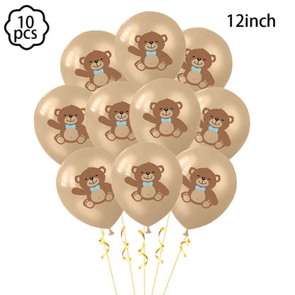 Coffee Brown Teddy Bear Balloon and Number Heart Balloon Set – Party Decorations