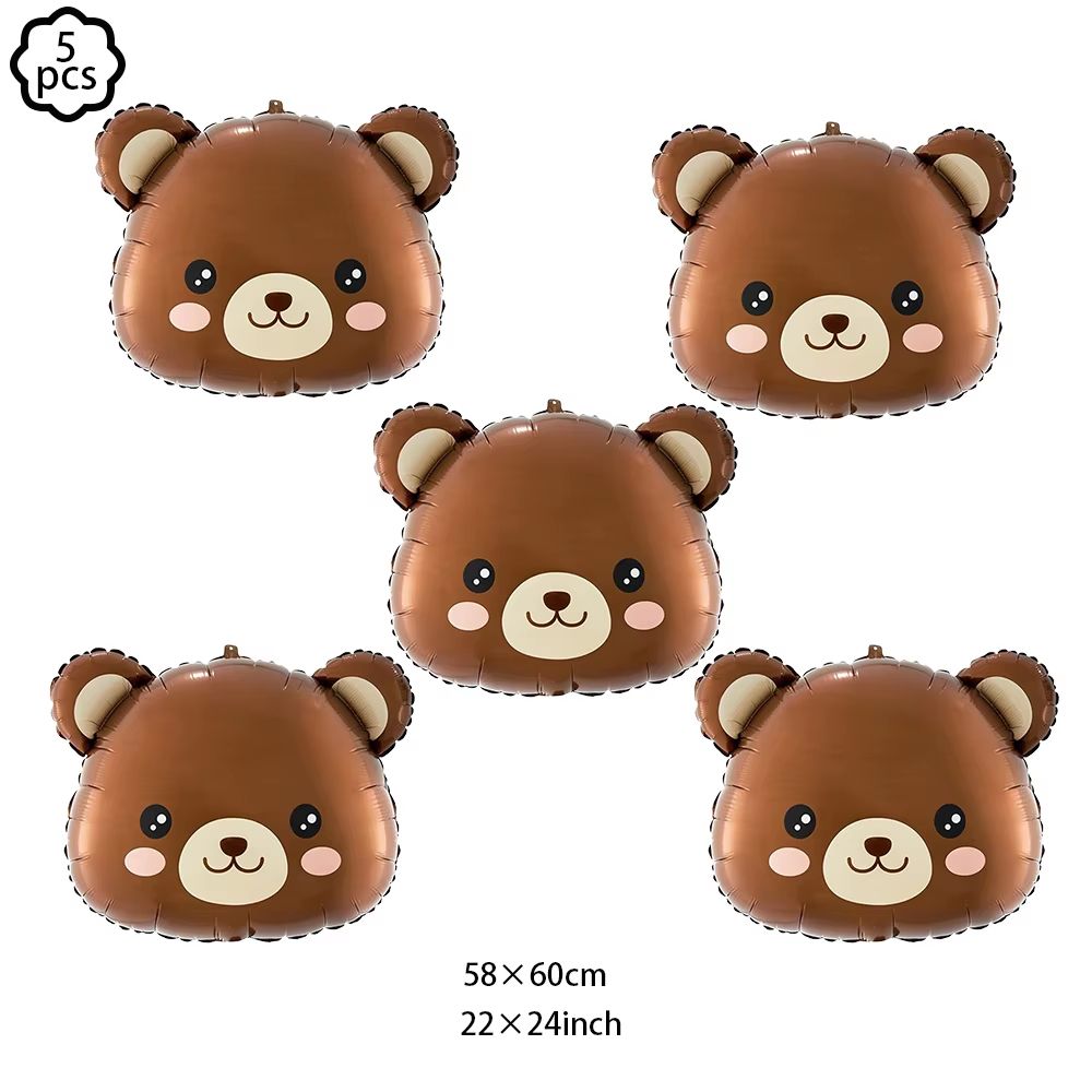 Coffee Brown Teddy Bear Balloon and Number Heart Balloon Set – Party Decorations
