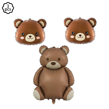 Coffee Brown Teddy Bear Balloon and Number Heart Balloon Set – Party Decorations
