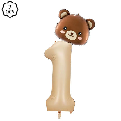 Coffee Brown Teddy Bear Balloon and Number Heart Balloon Set – Party Decorations