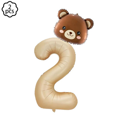 Coffee Brown Teddy Bear Balloon and Number Heart Balloon Set – Party Decorations