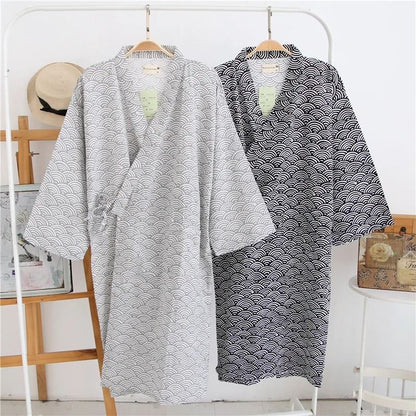 2026 Premium Men's 100% Cotton Gauze Robe – Loose Thin Japanese Yukata & Hooded V-Neck Bathrobe