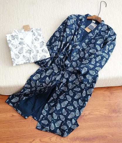 2026 Premium Men's 100% Cotton Gauze Robe – Loose Thin Japanese Yukata & Hooded V-Neck Bathrobe