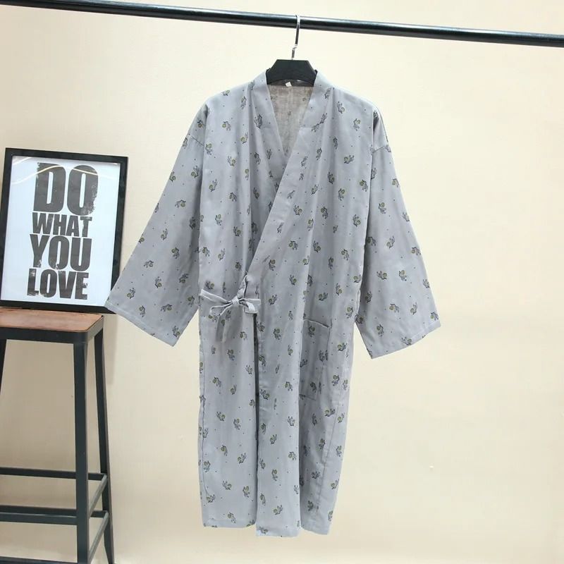 2026 Premium Men's 100% Cotton Gauze Robe – Loose Thin Japanese Yukata & Hooded V-Neck Bathrobe