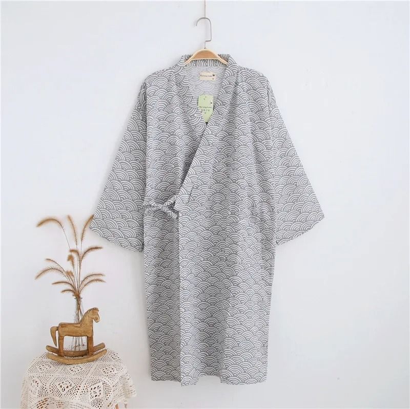 2026 Premium Men's 100% Cotton Gauze Robe – Loose Thin Japanese Yukata & Hooded V-Neck Bathrobe