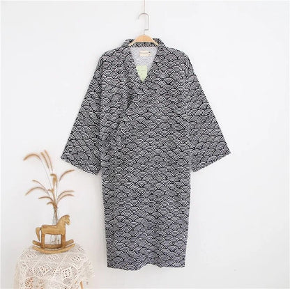 2026 Premium Men's 100% Cotton Gauze Robe – Loose Thin Japanese Yukata & Hooded V-Neck Bathrobe
