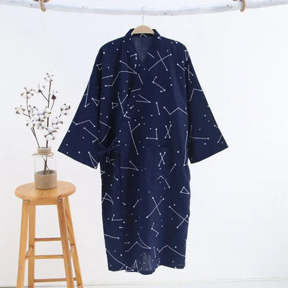 2026 Premium Men's 100% Cotton Gauze Robe – Loose Thin Japanese Yukata & Hooded V-Neck Bathrobe