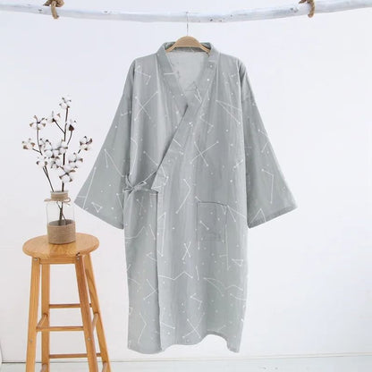 2026 Premium Men's 100% Cotton Gauze Robe – Loose Thin Japanese Yukata & Hooded V-Neck Bathrobe