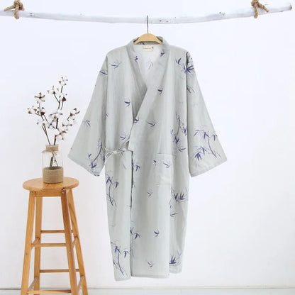 2026 Premium Men's 100% Cotton Gauze Robe – Loose Thin Japanese Yukata & Hooded V-Neck Bathrobe