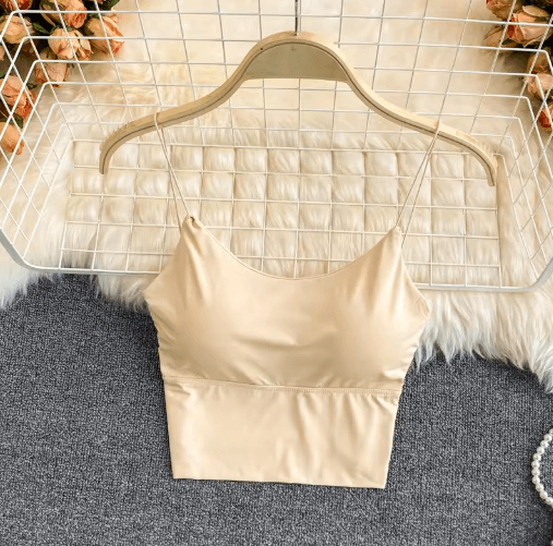 Ice Silk Built-In Bra Crop Top Summer Sports Spaghetti Strap Camisole