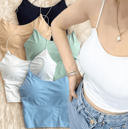 Ice Silk Built-In Bra Crop Top Summer Sports Spaghetti Strap Camisole