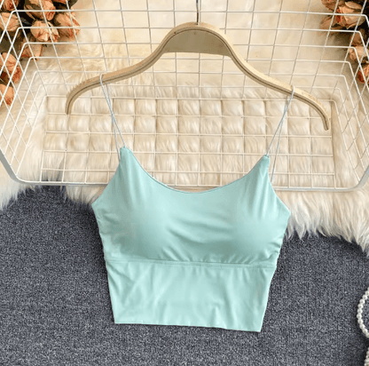 Ice Silk Built-In Bra Crop Top Summer Sports Spaghetti Strap Camisole