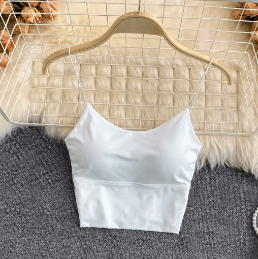 Ice Silk Built-In Bra Crop Top Summer Sports Spaghetti Strap Camisole