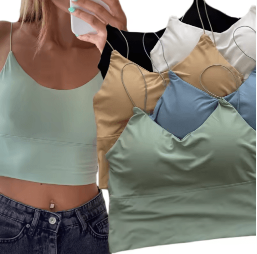Ice Silk Built-In Bra Crop Top Summer Sports Spaghetti Strap Camisole