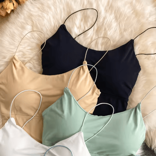 Ice Silk Built-In Bra Crop Top Summer Sports Spaghetti Strap Camisole