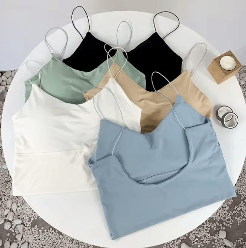Ice Silk Built-In Bra Crop Top Summer Sports Spaghetti Strap Camisole
