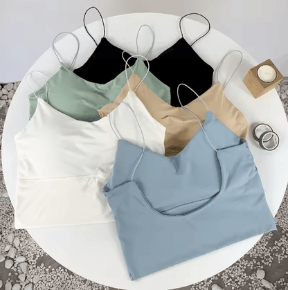 Ice Silk Built-In Bra Crop Top Summer Sports Spaghetti Strap Camisole