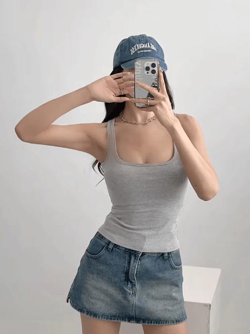 Sculpted Square Neck Tank Top for Women Sleek Fitted Sleeveless Essential