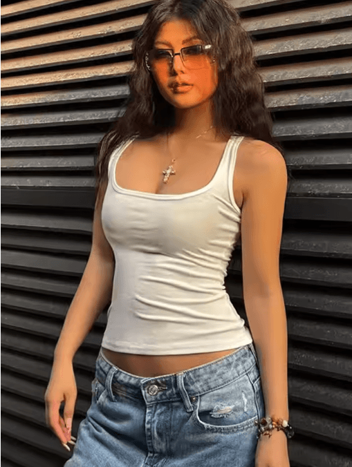 Sculpted Square Neck Tank Top for Women Sleek Fitted Sleeveless Essential