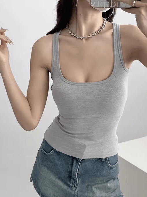 Sculpted Square Neck Tank Top for Women Sleek Fitted Sleeveless Essential