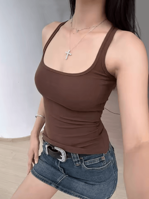 Sculpted Square Neck Tank Top for Women Sleek Fitted Sleeveless Essential