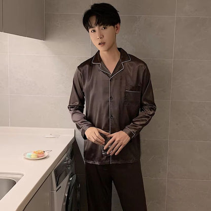 Silk Satin Couples Pajama Set – Luxury Long Sleeve Button Down Sleepwear for Women and Men