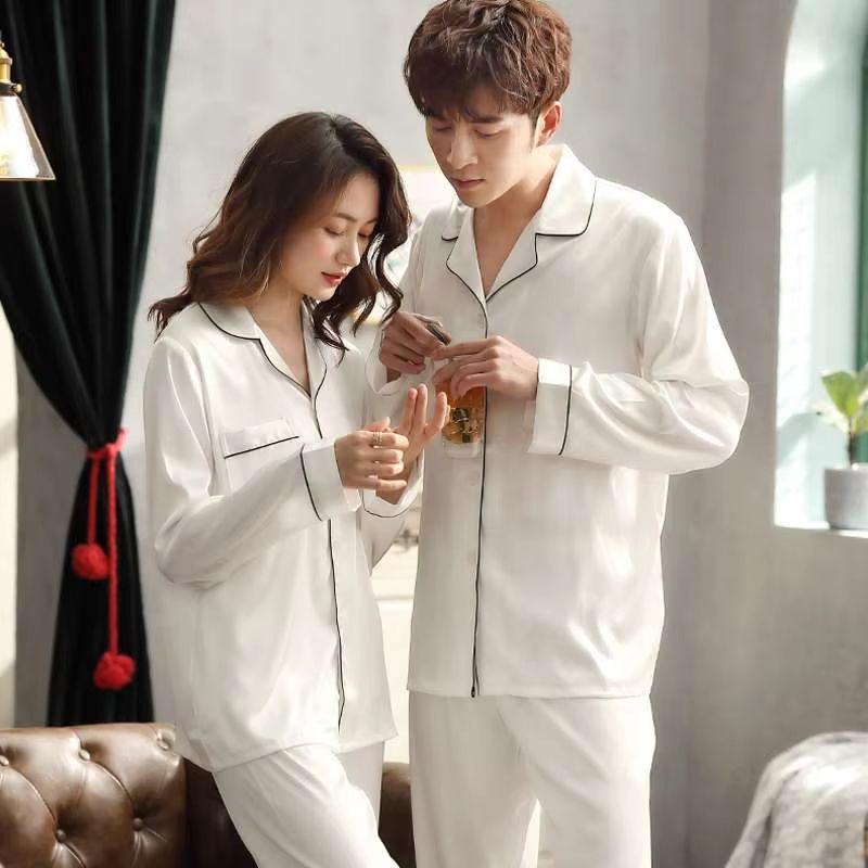 Silk Satin Couples Pajama Set – Luxury Long Sleeve Button Down Sleepwear for Women and Men