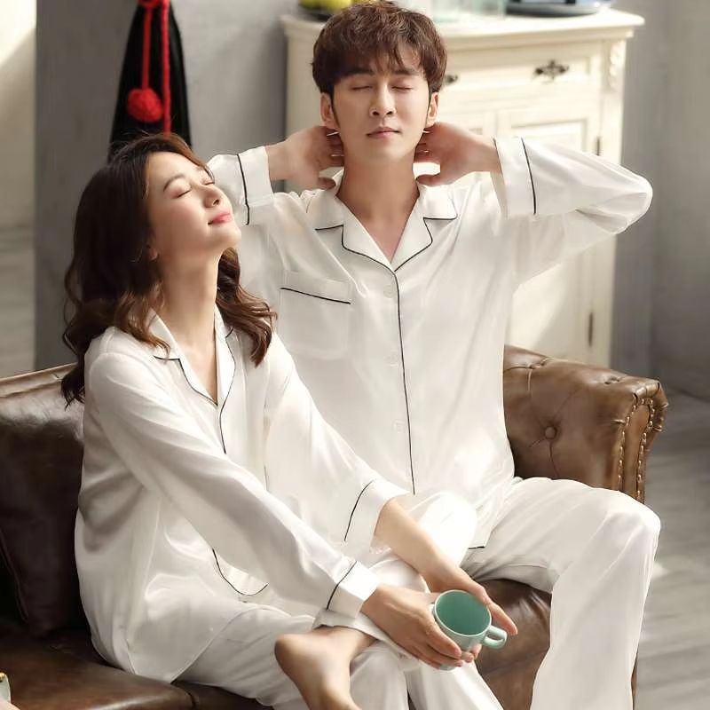 Silk Satin Couples Pajama Set – Luxury Long Sleeve Button Down Sleepwear for Women and Men