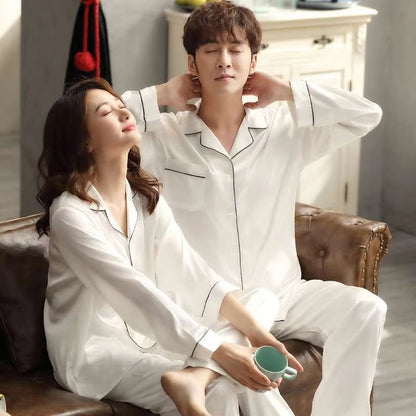 Silk Satin Couples Pajama Set – Luxury Long Sleeve Button Down Sleepwear for Women and Men