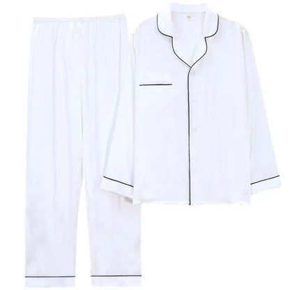 Silk Satin Couples Pajama Set – Luxury Long Sleeve Button Down Sleepwear for Women and Men