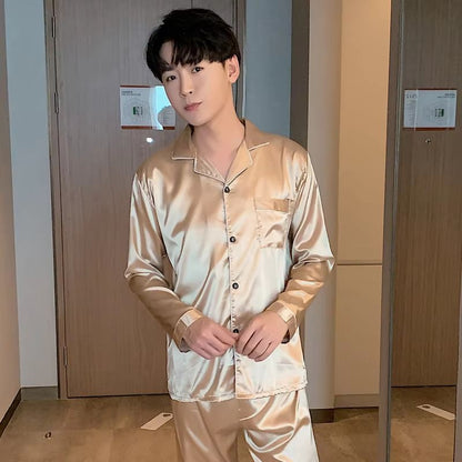 Silk Satin Couples Pajama Set – Luxury Long Sleeve Button Down Sleepwear for Women and Men