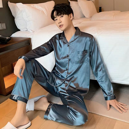 Silk Satin Couples Pajama Set – Luxury Long Sleeve Button Down Sleepwear for Women and Men