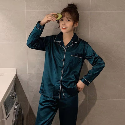Silk Satin Couples Pajama Set – Luxury Long Sleeve Button Down Sleepwear for Women and Men