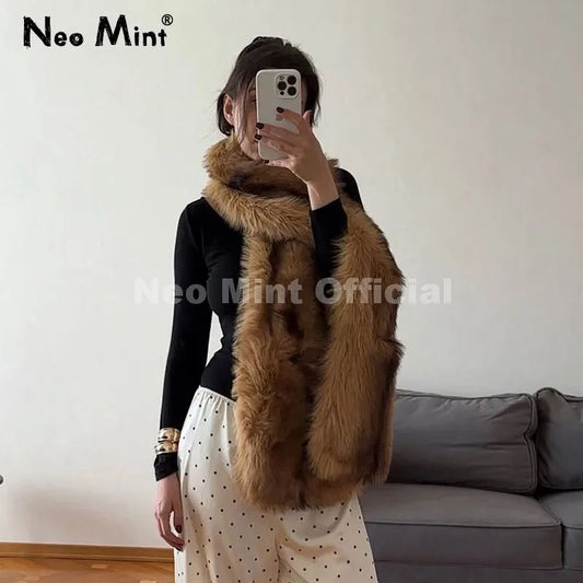 Luxury Faux Fur Striped Winter Scarf