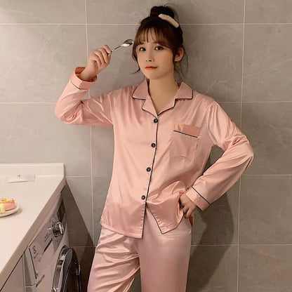 Silk Satin Couples Pajama Set – Luxury Long Sleeve Button Down Sleepwear for Women and Men