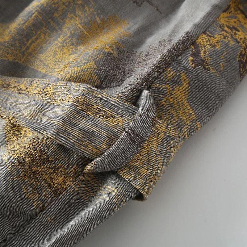 Men's Premium Cotton Kimono Robe – Breathable Jacquard Printed Spring/Summer Pajamas with Belt