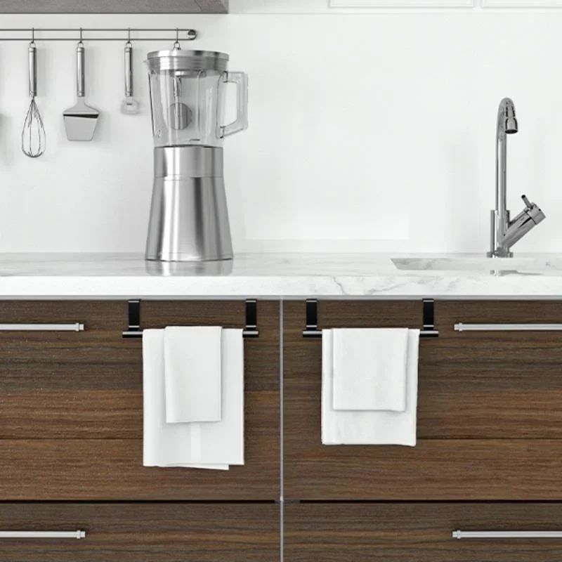 Over-Cabinet Towel Rack – Punch-Free Steel Cabinet Door Towel Holder Organizer