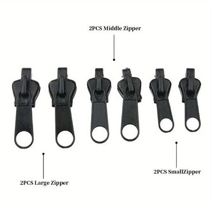 6Pcs Universal Instant Zipper Repair Kit – Multi-Size Replacement Zipper Fix Set