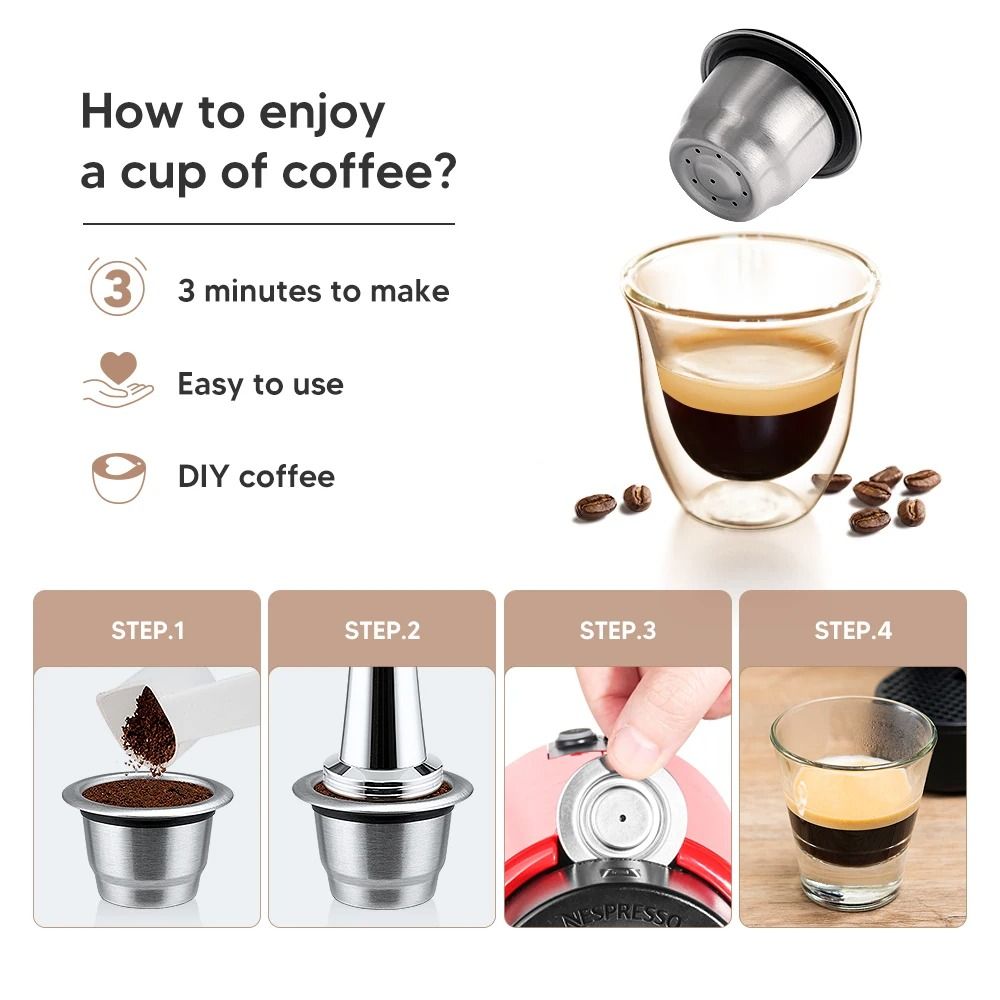 Reusable Nespresso Coffee Capsules – Stainless Steel Refillable Pods & Professional Eco-Friendly Coffeeware