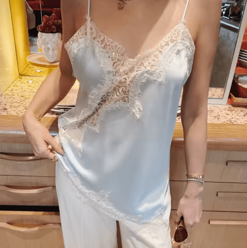 HXAO Y2K Lace Camisole Asymmetrical Satin Backless Slip Top