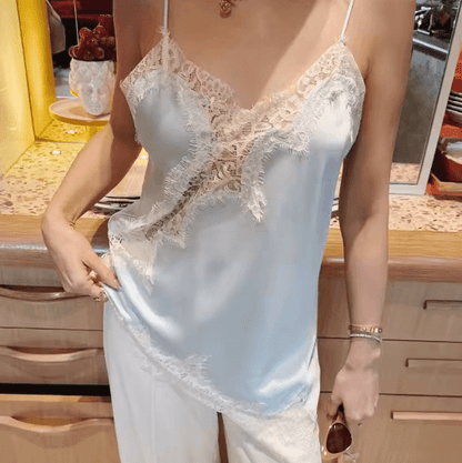 HXAO Y2K Lace Camisole Asymmetrical Satin Backless Slip Top