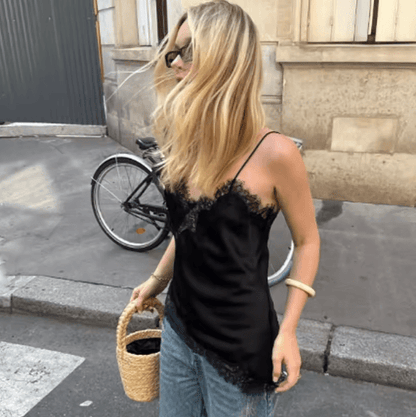 HXAO Y2K Lace Camisole Asymmetrical Satin Backless Slip Top