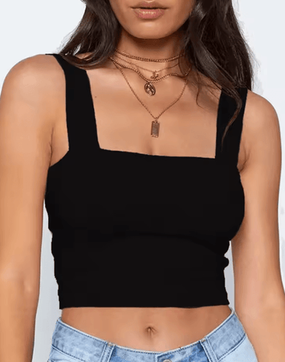 Women Square Neck Crop Top Backless Summer Tank