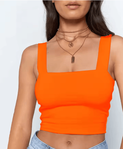 Women Square Neck Crop Top Backless Summer Tank
