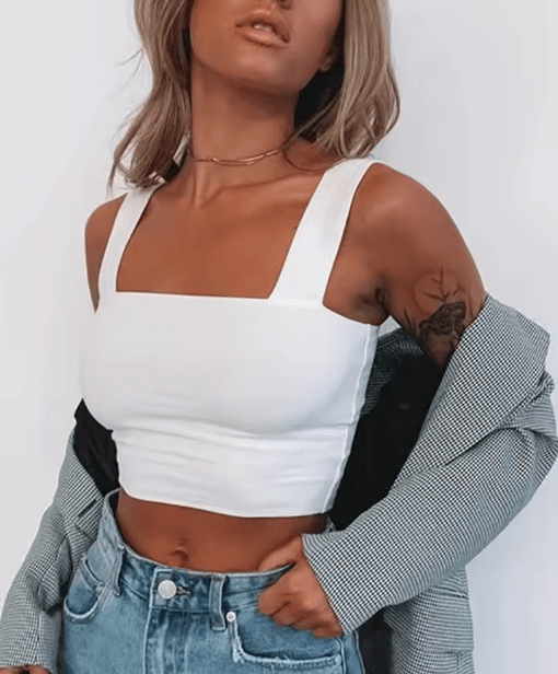Women Square Neck Crop Top Backless Summer Tank