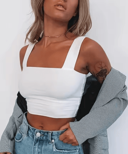 Women Square Neck Crop Top Backless Summer Tank