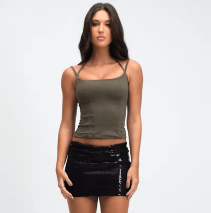 Womens Shoulder Bared Slim Fit Top Double Rope Strap Vest