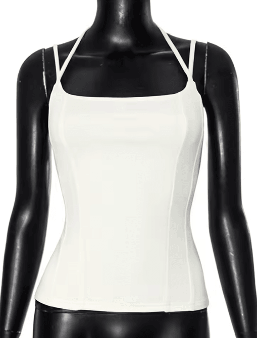 Womens Shoulder Bared Slim Fit Top Double Rope Strap Vest
